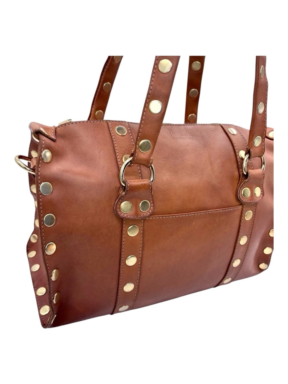 Hammitt Westwood Bag Elevated Chic Gold Studded Rivets Dr Brown Leather Satchel - Picture 2 of 14